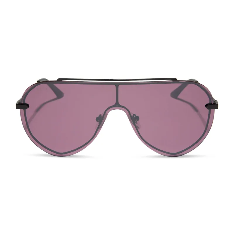 IMANI - BLACK + AUBERGINE W SILVER FLASH SUNGLASSES sold by Diff Eyewear