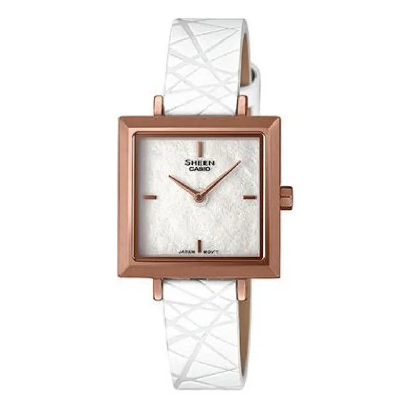 Casio Sheen Minimalistic Business Analog Cube Watch 'Brown Gold White' SHE-C151PGL-7AUPFP-PERSON sold by KicksCrew