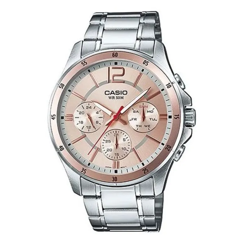 CASIO Business Style Waterproof Quartz Men Silver/Rose Gold Mens Analog MTP-1374D-9A sold by KicksCrew