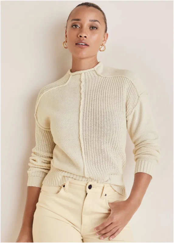 Mock Neck Knit Sweater  - Off White sold by VENUS
