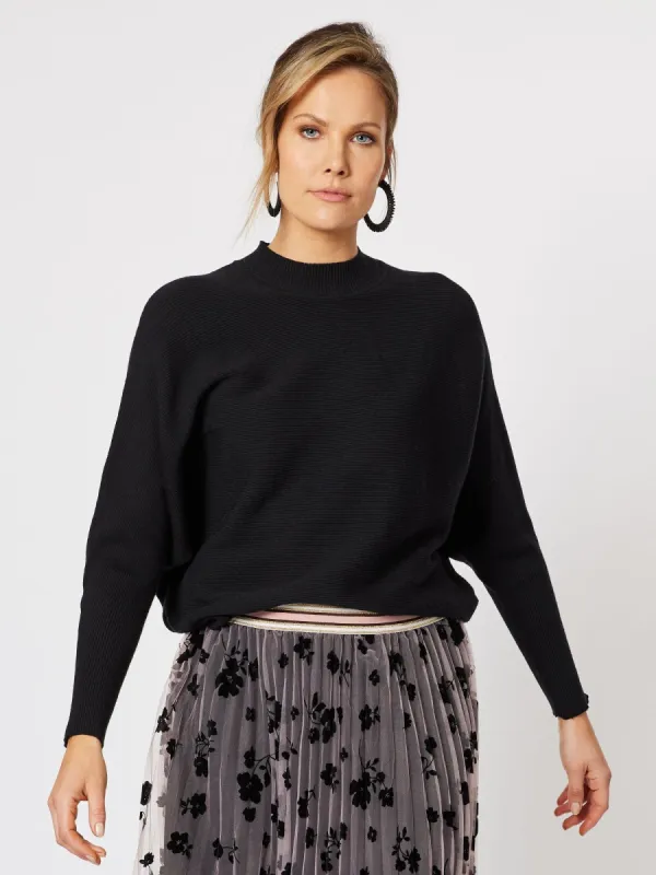 Ribbed Knit Batwing Jumper - Black sold by RC & Co