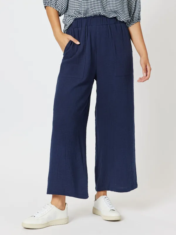 Byron Textured Wide Leg Pant - Navy sold by RC & Co