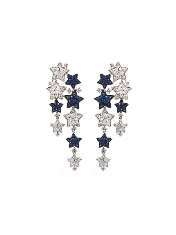 2.19ct Diamond Blue Sapphire 18K Gold Stars Cascades Earrings sold by Wish Fine Jewelry