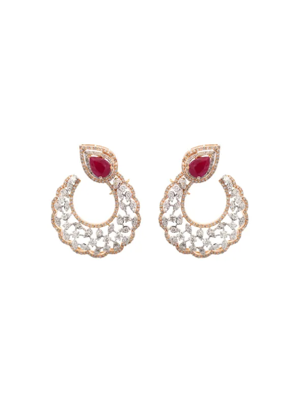 6.47ct Diamond Ruby 14K Gold Curved Earrings sold by Wish Fine Jewelry