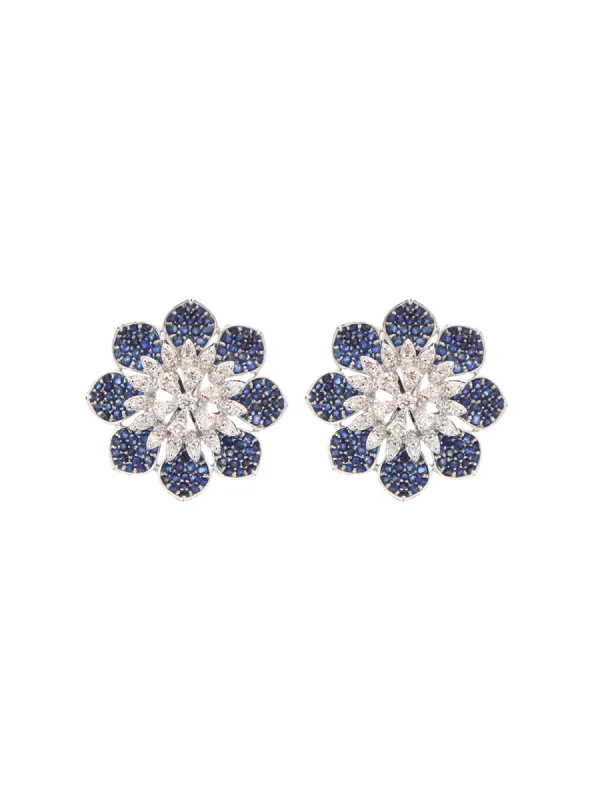 6.29ct Sapphire Diamond 14K Gold Flower Earrings sold by Wish Fine Jewelry