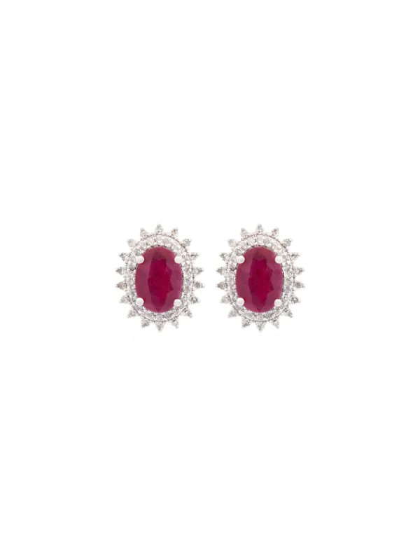 2.41ct Ruby Diamond 14K Gold Halo Stud Earrings sold by Wish Fine Jewelry