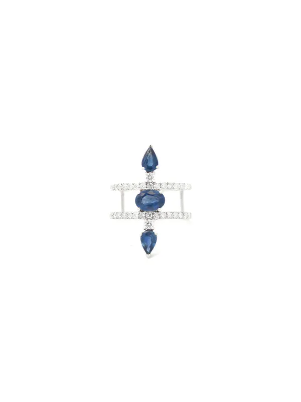 2.10ct Diamond Sapphire 18K Gold Open Shank Ring sold by Wish Fine Jewelry