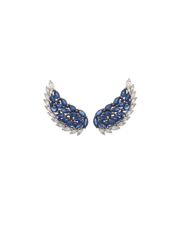 3.54ct Diamond Sapphire 18K Gold Wing Climber Earrings sold by Wish Fine Jewelry
