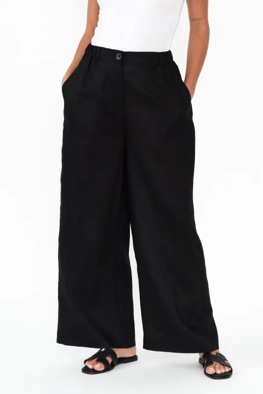 Delsey Black Linen Wide Leg Pants sold by Blue Bungalow