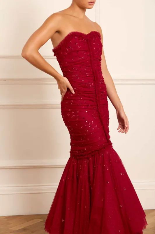 Scatter Sequin Strapless Ankle Gown sold by Needle & Thread