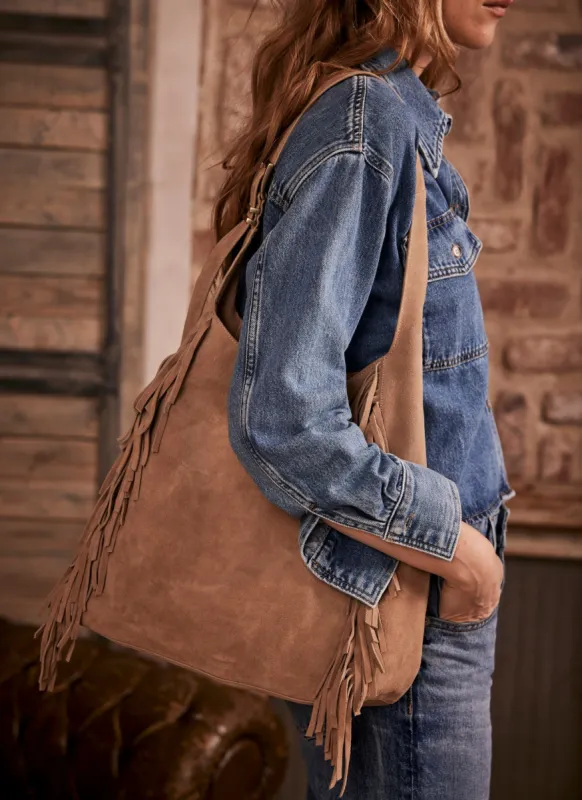 Camel Suede Fringed Bag sold by Mint Velvet