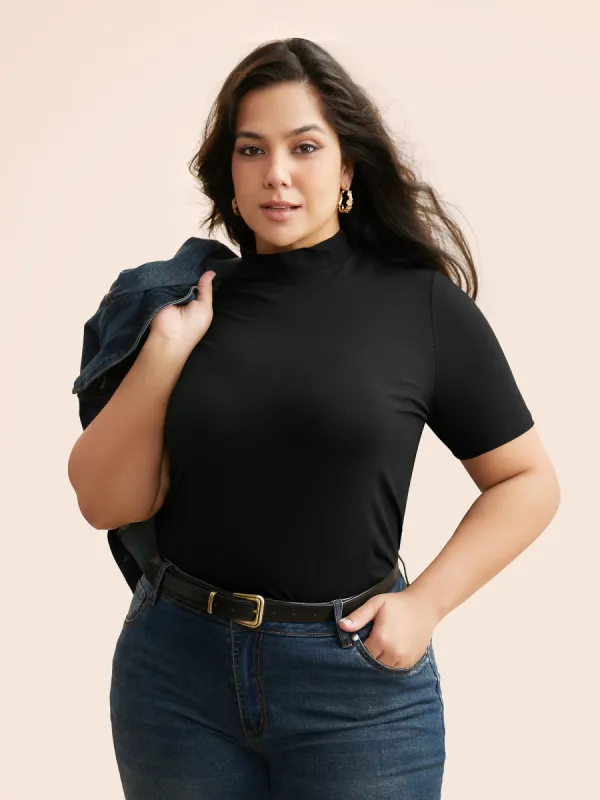 Supersoft Essentials Solid Mock Neck T-shirt sold by Bloomchic