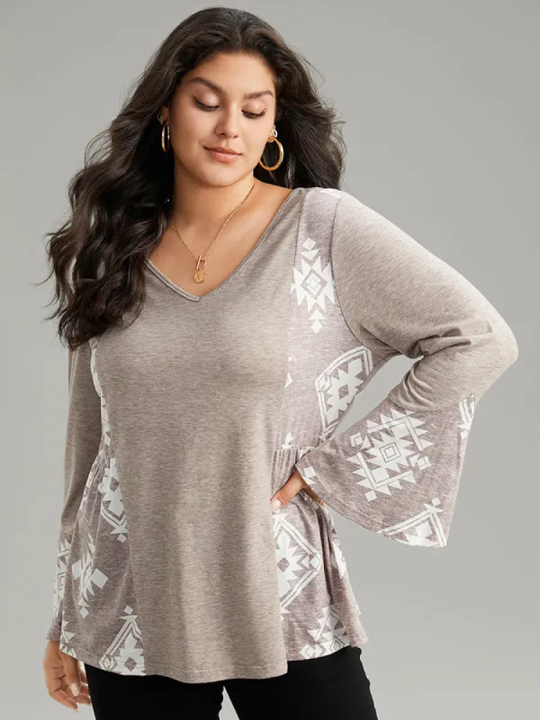 Floral Print Bell Sleeve V Neck T-shirt sold by Bloomchic