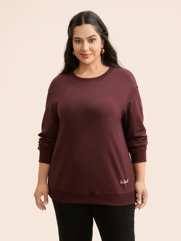 Letter Embroidered Round Neck Sweatshirt sold by Bloomchic