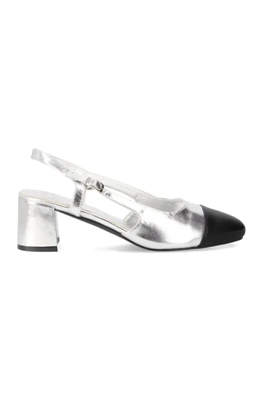 Dee-Ann Silver Block Heel Sling Back _ 153569 _ Silver sold by Dunns