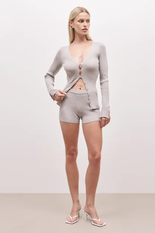 Mid Rise Ribbed Knit Mini Shorts - Pebble Grey sold by Because of Alice