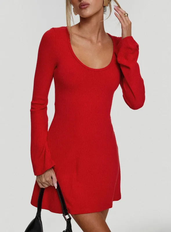 Best Interest Long Sleeve Mini Dress Red sold by Princess Polly