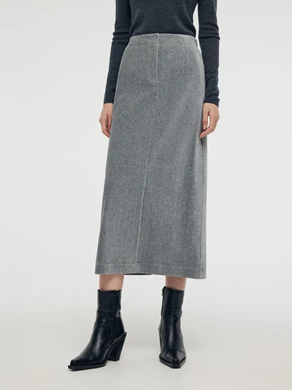 Stretch Back Slit Knitted Women Midi Skirt sold by Goelia