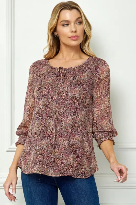 Burgundy Floral 3/4 Sleeve Blouse sold by Dress Barn