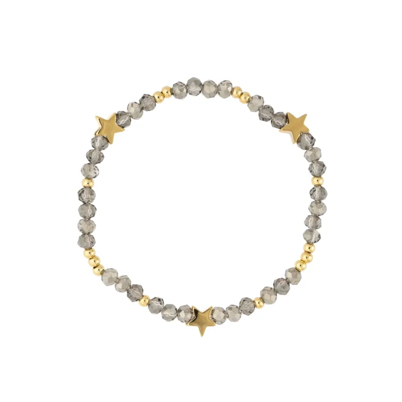 CRYSTAL BEAD BRACELET W/STAR & GOLD BEADS SPARKLED GREY sold by DARK Department