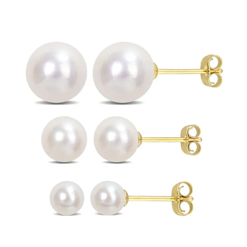 Sofia B. 4-8.5mm Cultured Freshwater Pearl 3-Pair Stud Earrings Set 14k Yellow Gold sold by Zulily