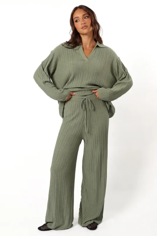 Sonole Cable Knit Pant - Khaki sold by Petal & Pup