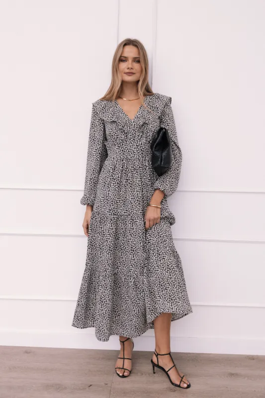 Sophie Long Sleeve Maxi Dress - Black/Ivory sold by Petal & Pup