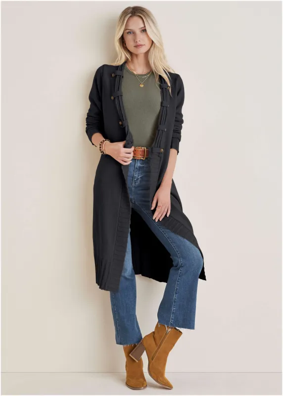 Button Detail Duster  - Black sold by VENUS