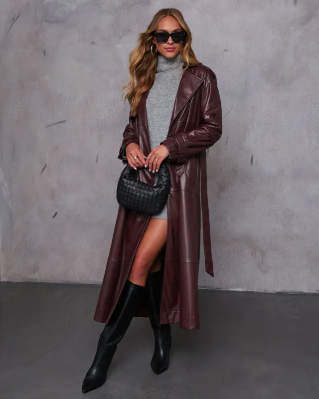 Sylva Long Faux Leather Trench Coat sold by Vici