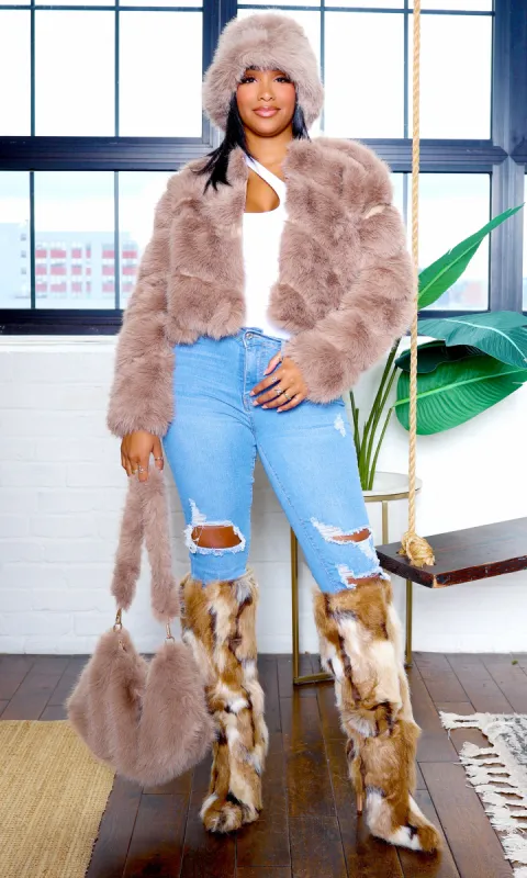 Faux Fur  Jacket - Taupe L8 sold by Cutely Covered
