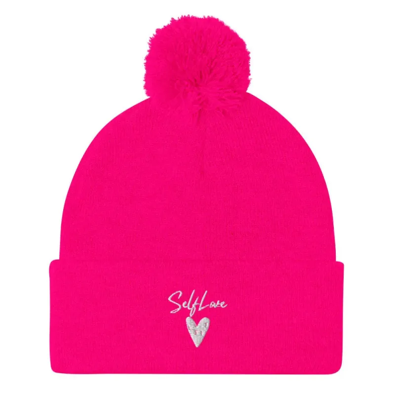 Self Love - Pom-Pom Beanie - Winter Beanie with Embroidery sold by Maiden-Art