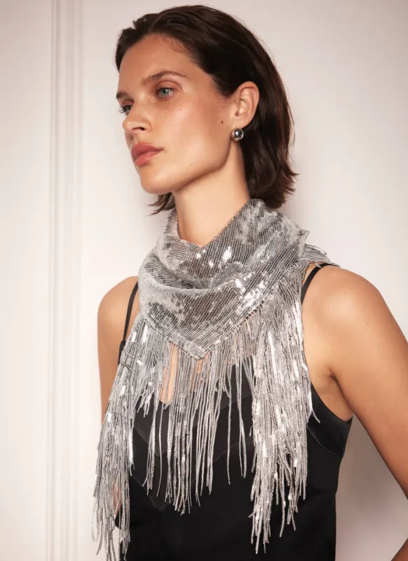 Silver Metallic Sequin Fringe Scarf sold by Mint Velvet
