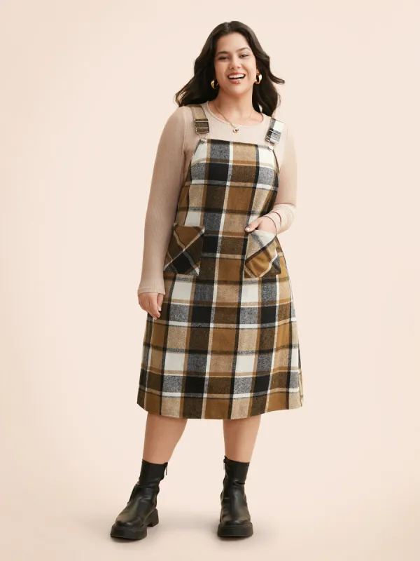 Plaid Patch Pocket Overall Dress sold by Bloomchic