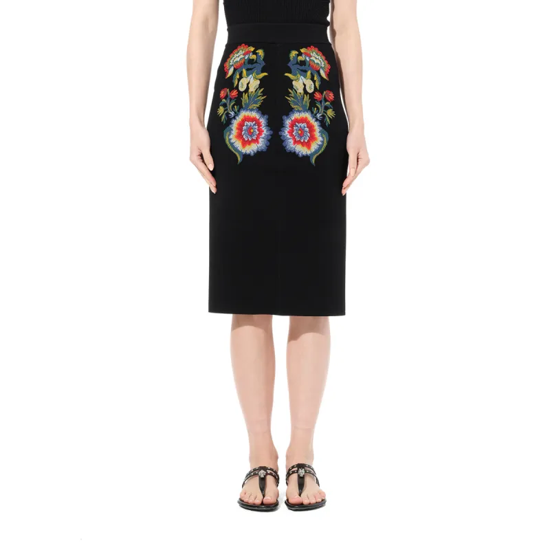 Pencil Knee Skirt in Black sold by MARAIS