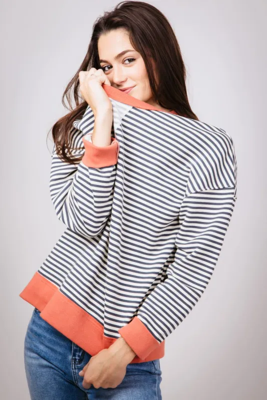 Striped Oversized Sweatshirt for Women in Charcoal | 19812-CHARCOAL sold by Glik’s