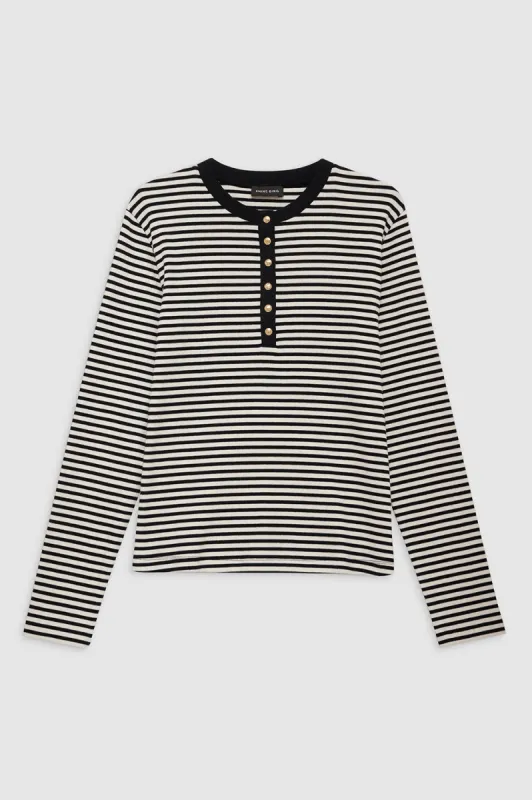 Alessia Long Sleeve Tee - Cream And Black Stripe sold by Anine Bing