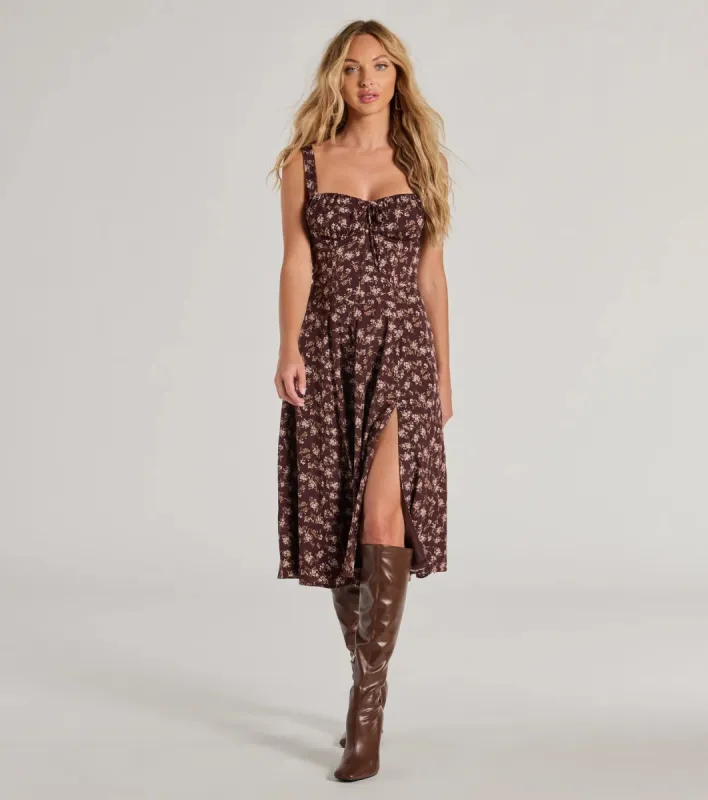 Chic Fall Vibe Ditsy Floral Corset Midi Dress sold by Windsor