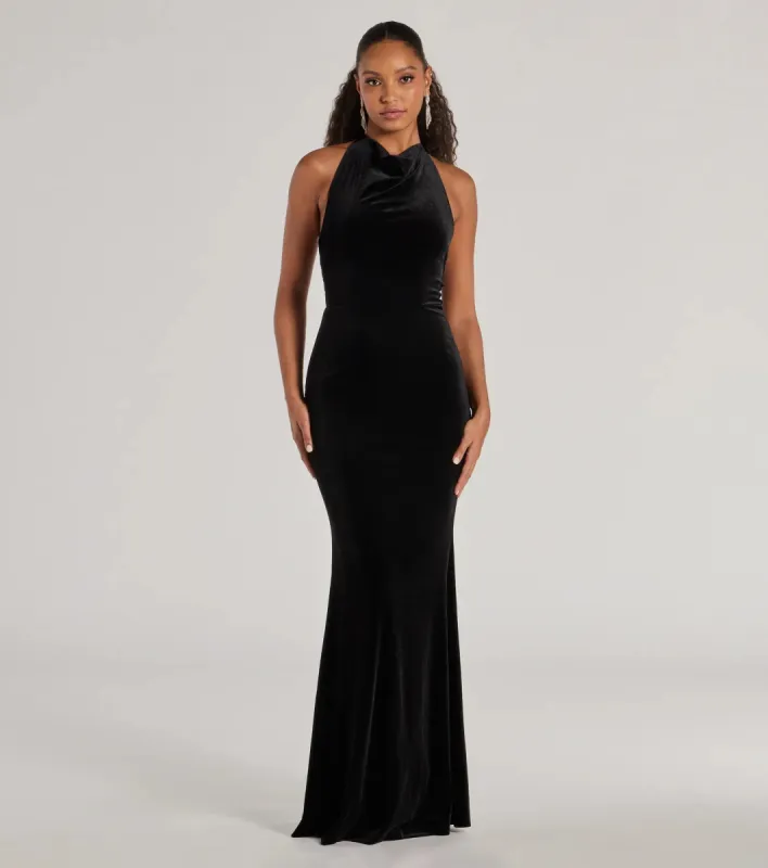 Nara Long Velvet Halter Mermaid Dress sold by Windsor