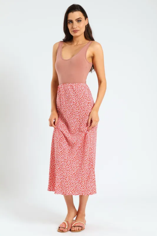 Pull On Bias Cut Maxi Skirt - Paprika sold by Edgars