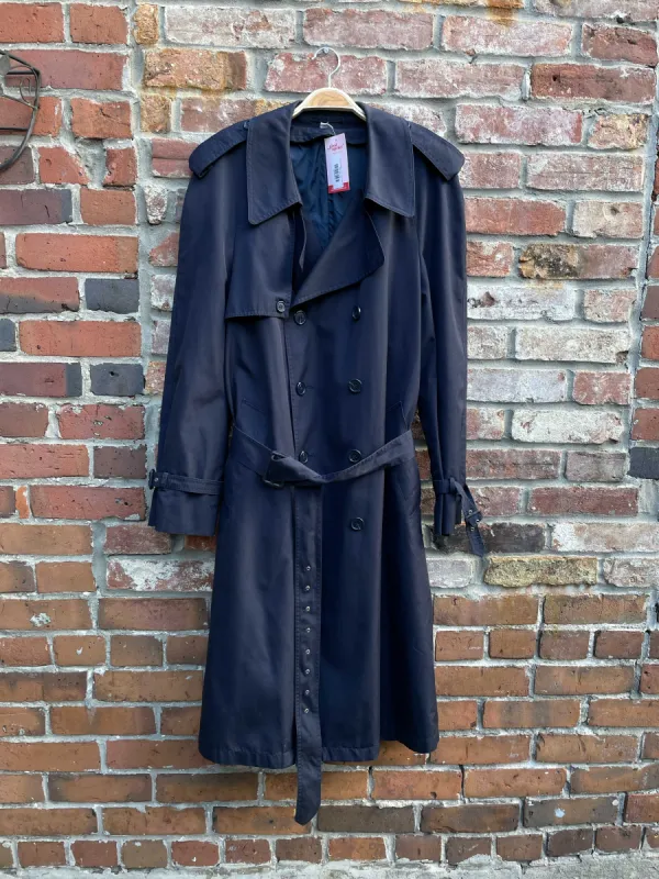 vintage classic navy long trench coat sold by Good Market Thrift Store