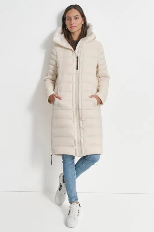 DOWN FILL HOODED ZIP FRONT QUILTED PUFFER sold by DKNY
