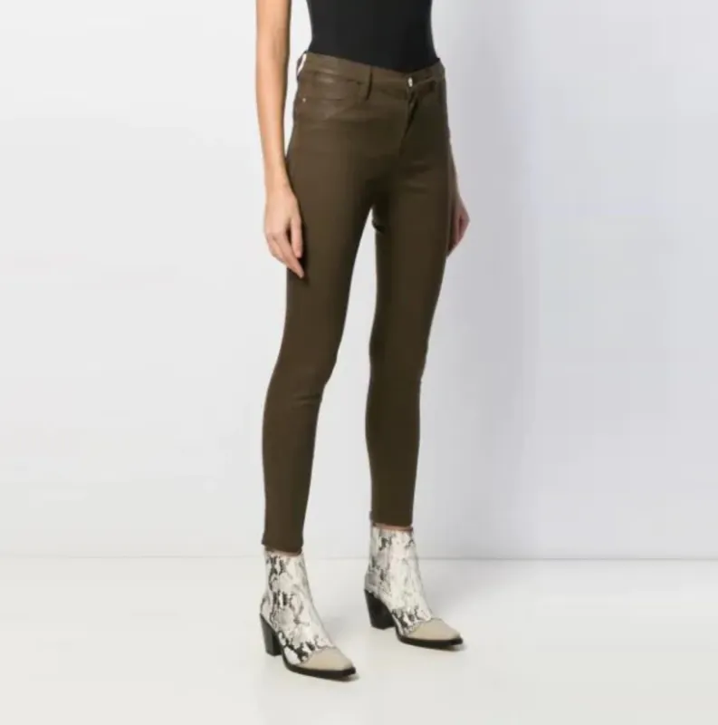 frame le high skinny coated (military green) sold by Good Market Thrift Store