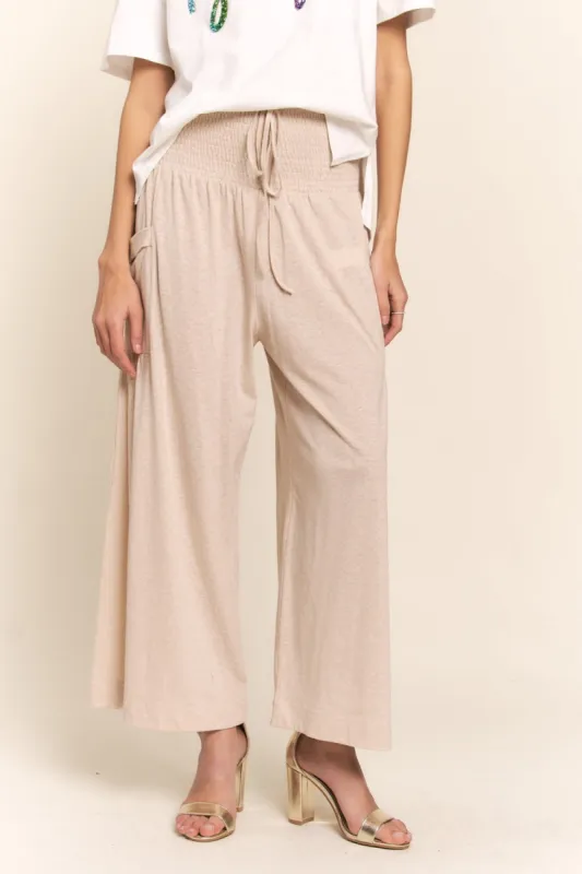 J.NNA Smocked Waist Boho Wide Leg Pants with Pockets sold by Charming Charlie