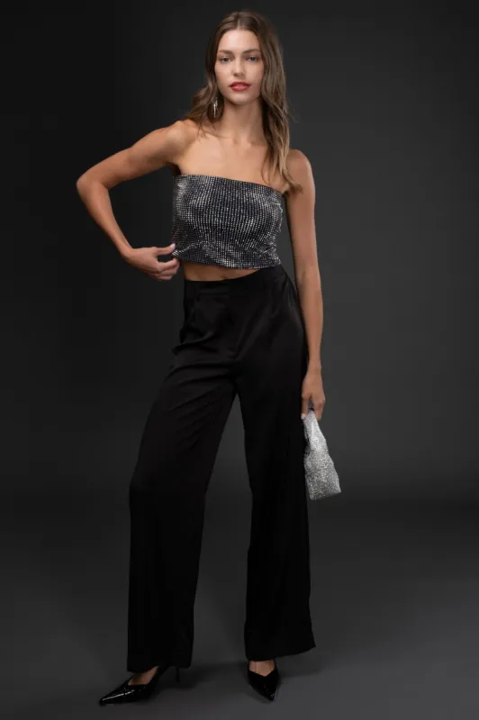 HIGH WAIST SATIN WIDE LEG DRESS PANTS sold by Blu Pepper