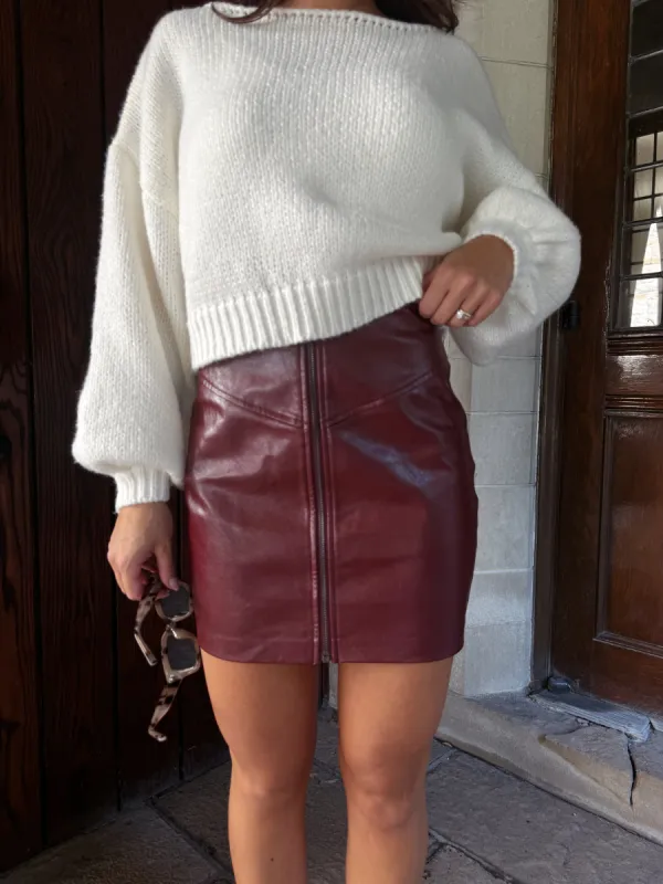 Burgundy Leather Mini Skirt sold by LANE 201