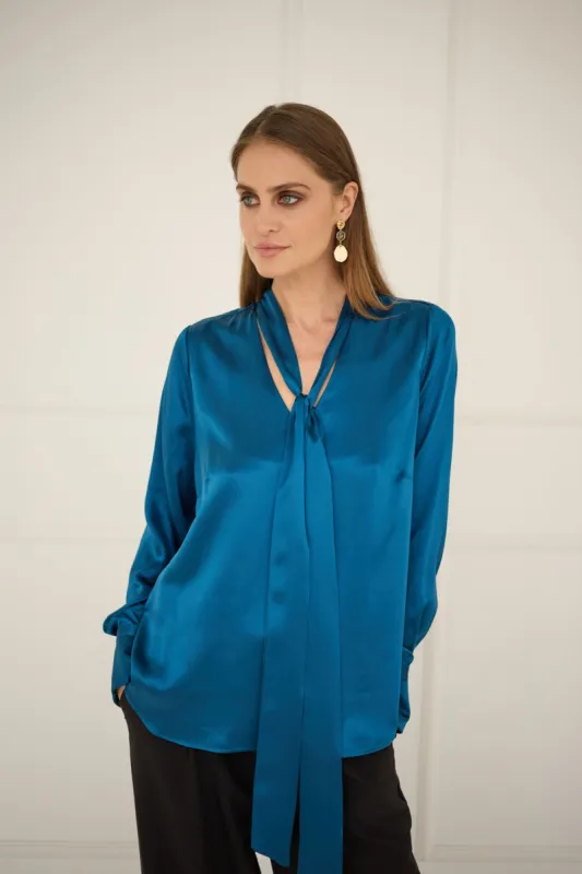 Silk Blouse With a Sash Sapphire sold by Ivalo.com