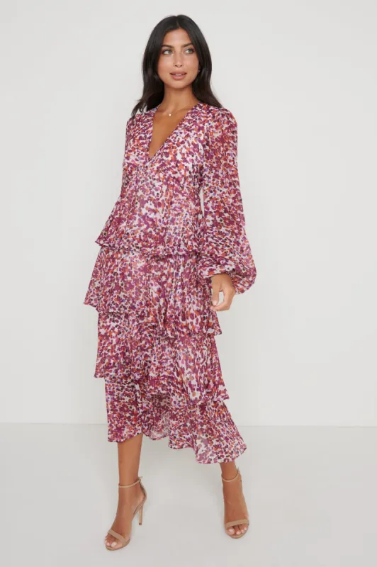Ashton Ruffle Midi Dress  - Coral Abstract sold by Pretty Lavish
