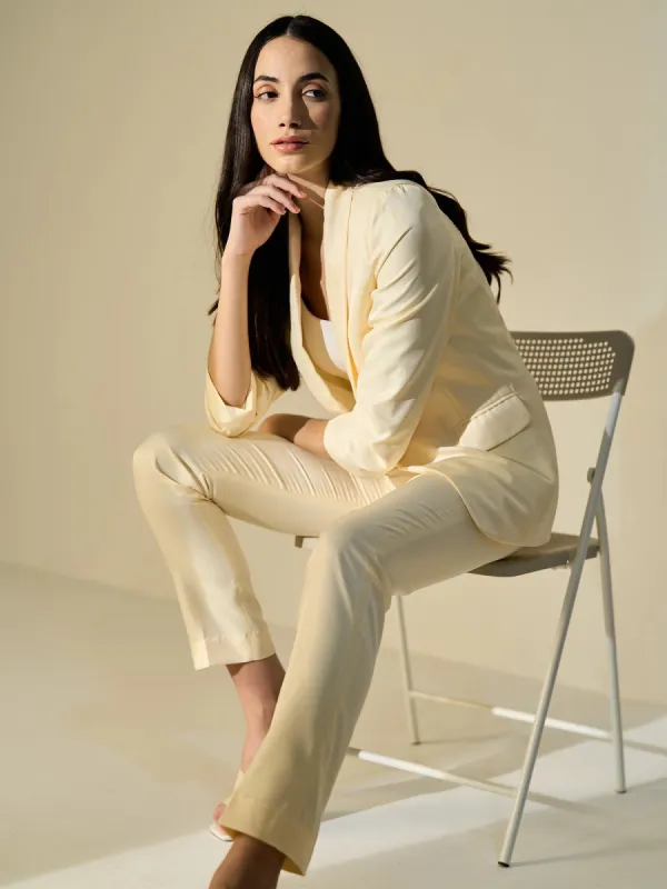 Iconic Ruched Sleeve Blazer-Cream sold by Salt Attire