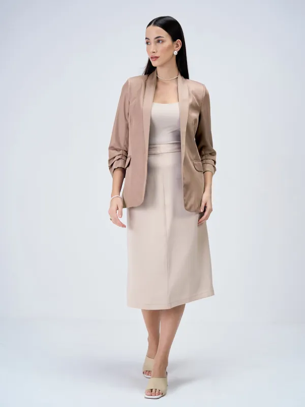 Iconic Ruched Sleeve Blazer-Dusty Peach sold by Salt Attire
