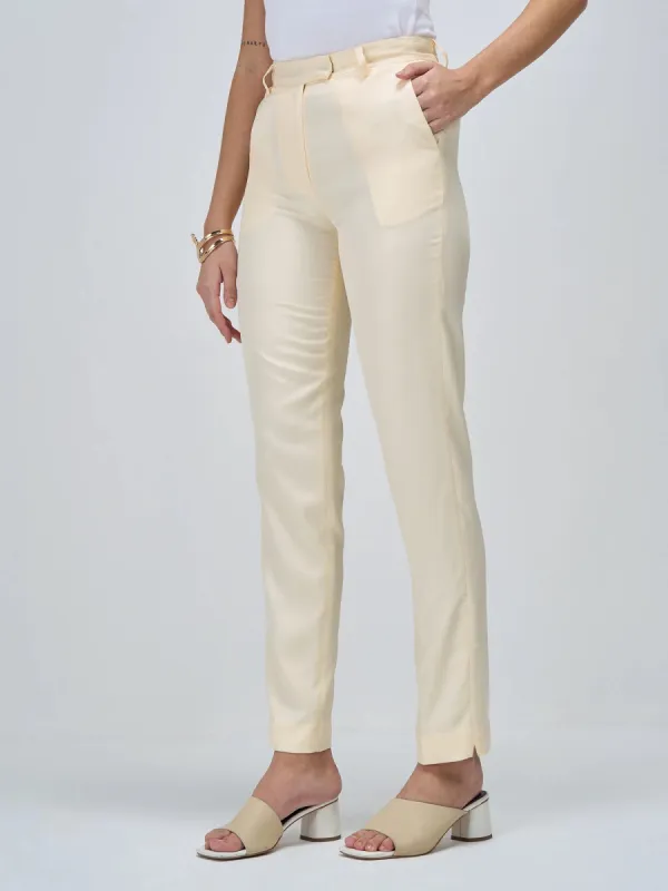 Lumi Mid Rise Slim Fit Trousers-Cream sold by Salt Attire